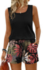 WIHOLL Two Piece Sets for Women Summer Lounge Short Sets Tank Square Neck Sleeveless Sweatsuit with Pocket