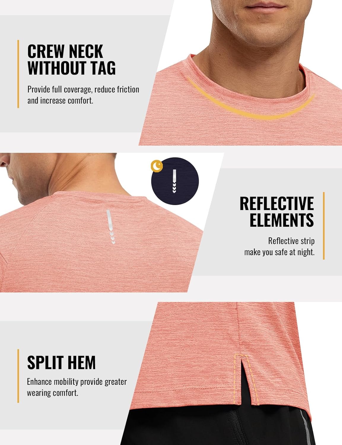 Rdruko Herren Kurzarm Trainingsshirts – Trockene Passform – Feuchtigkeitstransportierend – Für Laufen, Fitnessstudio, aktiven Sport