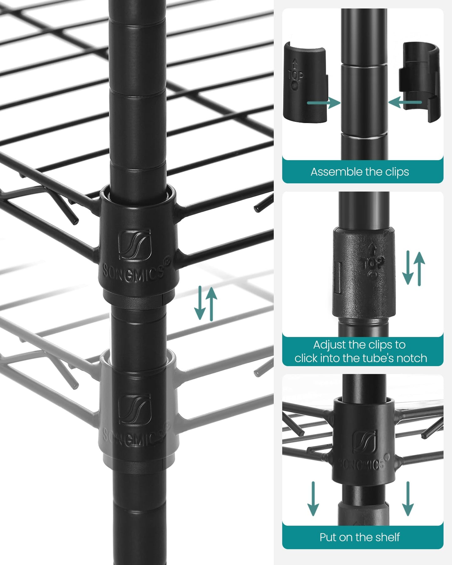 SONGMICS Storage Shelf, Small Metal Wire Shelving Unit, Adjustable Shelves, for Small Spaces, Garage, Bedroom, Living Room, Kitchen, Pantry, 5 Tier, 11.8 x 11.8 x 47.6 Inches, Ink Black ULGR123BH01