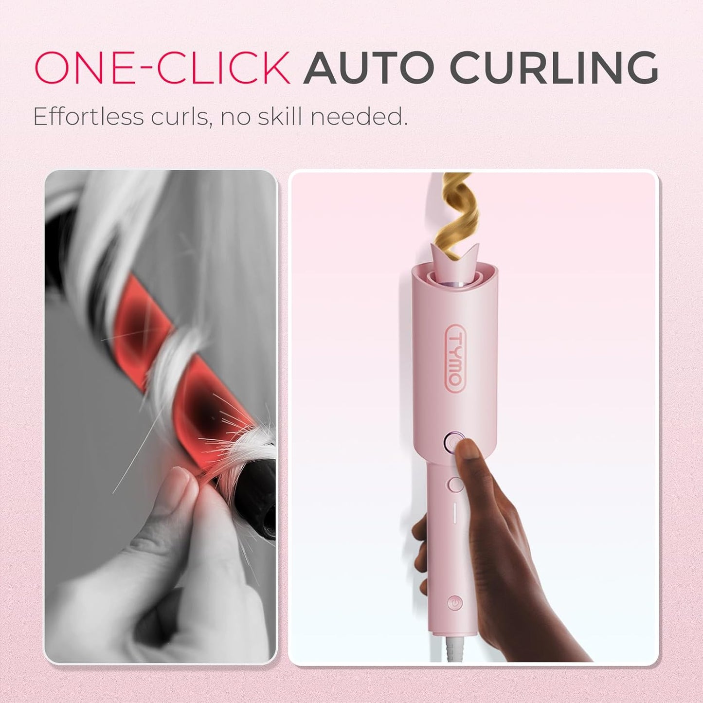 TYMO CURLPRO Automatic Rotating Curling Iron - Beach Waves Curling Wand, Portable Hair Curler, 500 Million Ionic, Dual Voltage & Lightweight for Travel, Ceramic Coating, Metallic Gray 1 inch