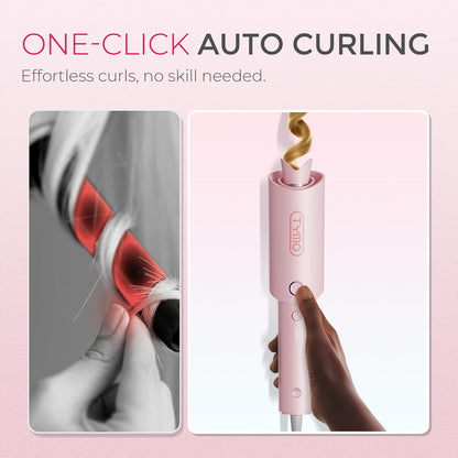 TYMO CURLPRO Automatic Rotating Curling Iron - Beach Waves Curling Wand, Portable Hair Curler, 500 Million Ionic, Dual Voltage & Lightweight for Travel, Ceramic Coating, Metallic Gray 1 inch