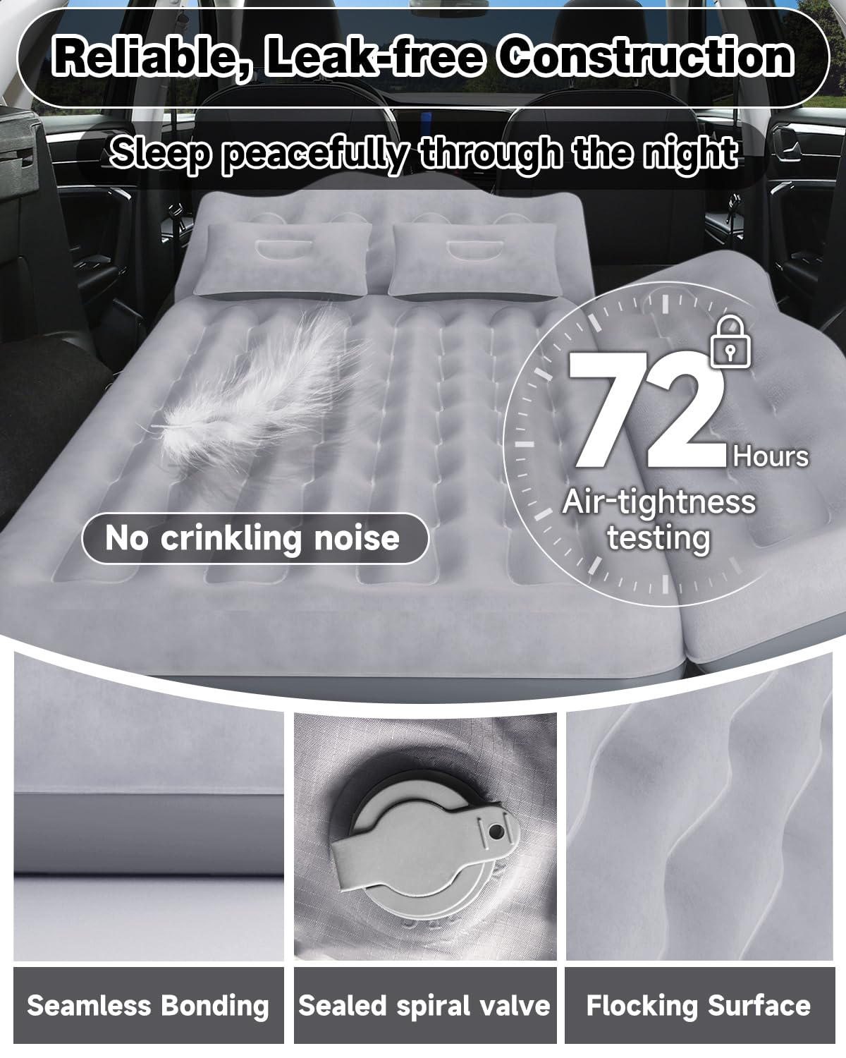 Umbrauto Car Air Mattress Backseat| Inflatable Truck Back Seat Camping Airbed for SUV Rear Seat, Blow Up Sleeping Travel Bed for Van Trunk with Pump & Pillows