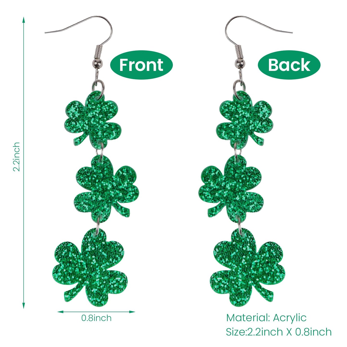 Prstvil St. Patricks Day Ohrringe, grüne Kleeblatt-Ohrringe für Damen, St. Patrick's Day Accessoires Glücksbringer Creolen (Grün-2)