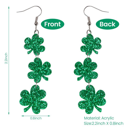 Prstvil St. Patricks Day Ohrringe, grüne Kleeblatt-Ohrringe für Damen, St. Patrick's Day Accessoires Glücksbringer Creolen (Grün-2)