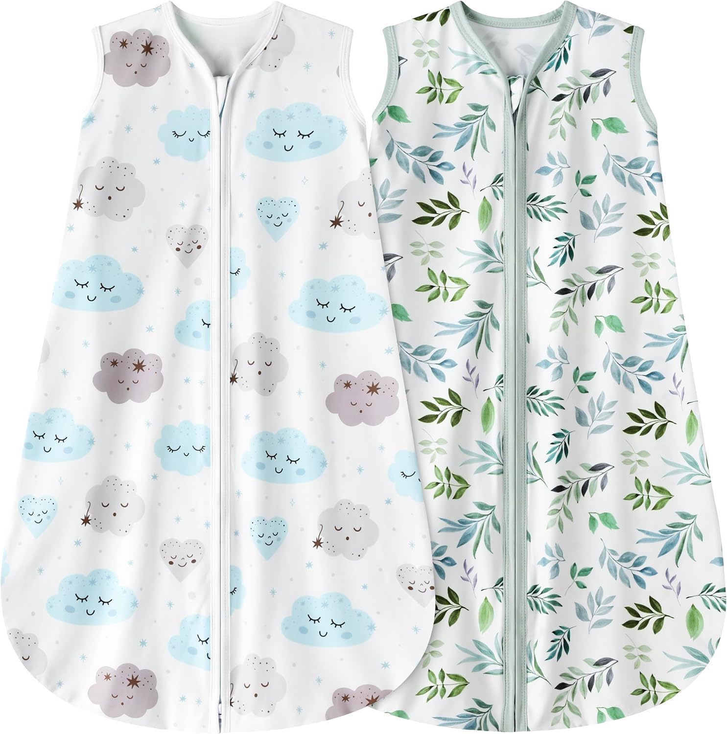 BSTOPPT Newborn Sleep Sack Baby Swaddle,3-6 Months,3-Way Adjustable Wearable Blanket,100% Rayon Cotton Swaddling sleeping bag，TOG 0.5（Clouds&Starry Sky）