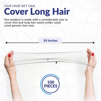 100 Stück Haarnetz Schwarz 24" Unsichtbare Haarnetze für Damen und Herren – Perfekt für Haarknoten, zum Schlafen und für den Küchenservice