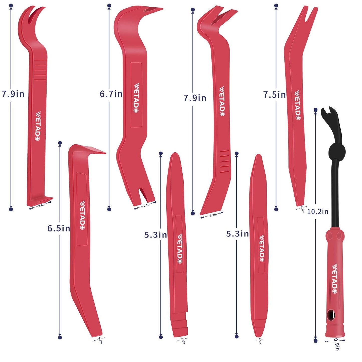 Wetado Trim Removal Tool, Car Upholstery Repair Kit, Car Door Audio Panel Trim Removal Set, Fastener Terminal Remover Tool Set Clips Pry Kit Auto Clip Pliers (8PCS Red)