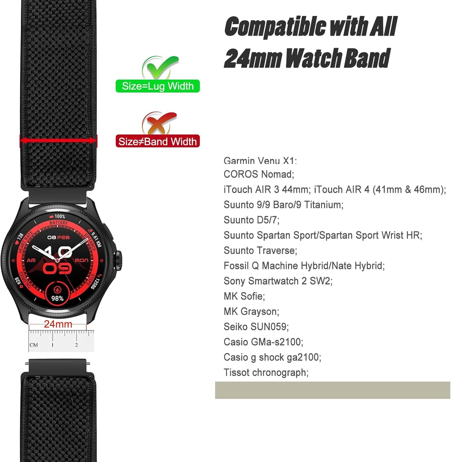 Runostrich Schnellverschluss-Nylon-Uhrenarmband - Breitenwahl - 18mm, 19mm, 20mm, 22mm, 24mm elastische Uhrenarmbänder verstellbares dehnbares Solo Loop Sport Nylon Ersatzarmband für Damen Herren, 3 Stück