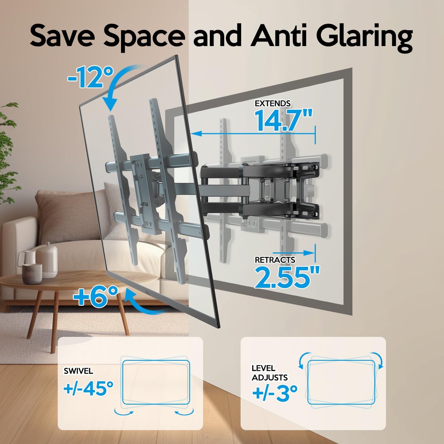 Vollbewegliche TV-Wandhalterung mit Schwenk-, Auszugs- und Neigefunktion für die meisten 13-42 Zoll LED LCD Flachbildfernseher & Monitore, bis zu 20 kg belastbar, max. VESA 200x200mm