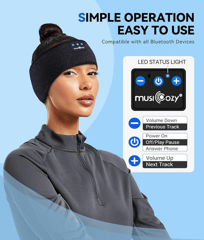 MUSICOZY Bluetooth 5.4 Schlaf-Kopfhörer-Stirnband, kabellose Schlaf-Kopfhörer-Schlafmaske Ohrhörer IPX6 wasserdicht für Seitenschläfer, Training, Laufen, Schlaflosigkeit, Reisen, Yoga, coole Tech-Gadgets, einzigartiges Geschenk