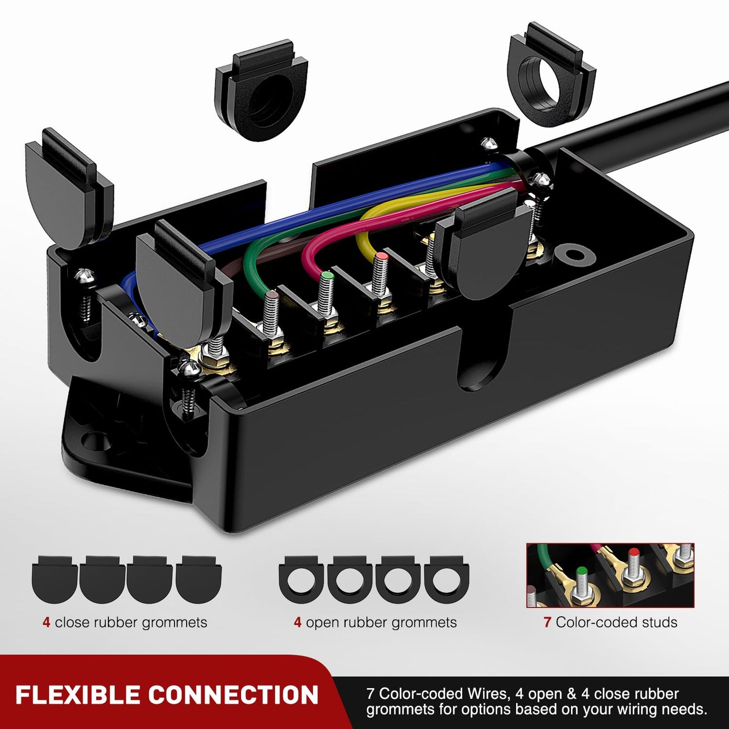 Nilight Heavy Duty 7 Way Inline Trailer Plug 8 Feet Connector Cable 7Pin RV Round Extension Wiring Harness Weatherproof Junction Box for RV Towing Car