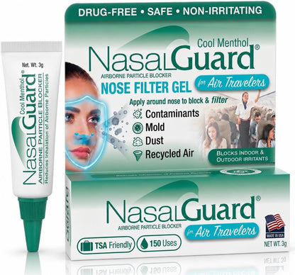 for Air Travelers | Cabin Air Protection Gel | Helps Block Dust, Mold & Airborne Contaminants | Drug-Free, Applied Around Nose | TSA Friendly | 150+ Uses (Unscented, 10g, Pack of 6)