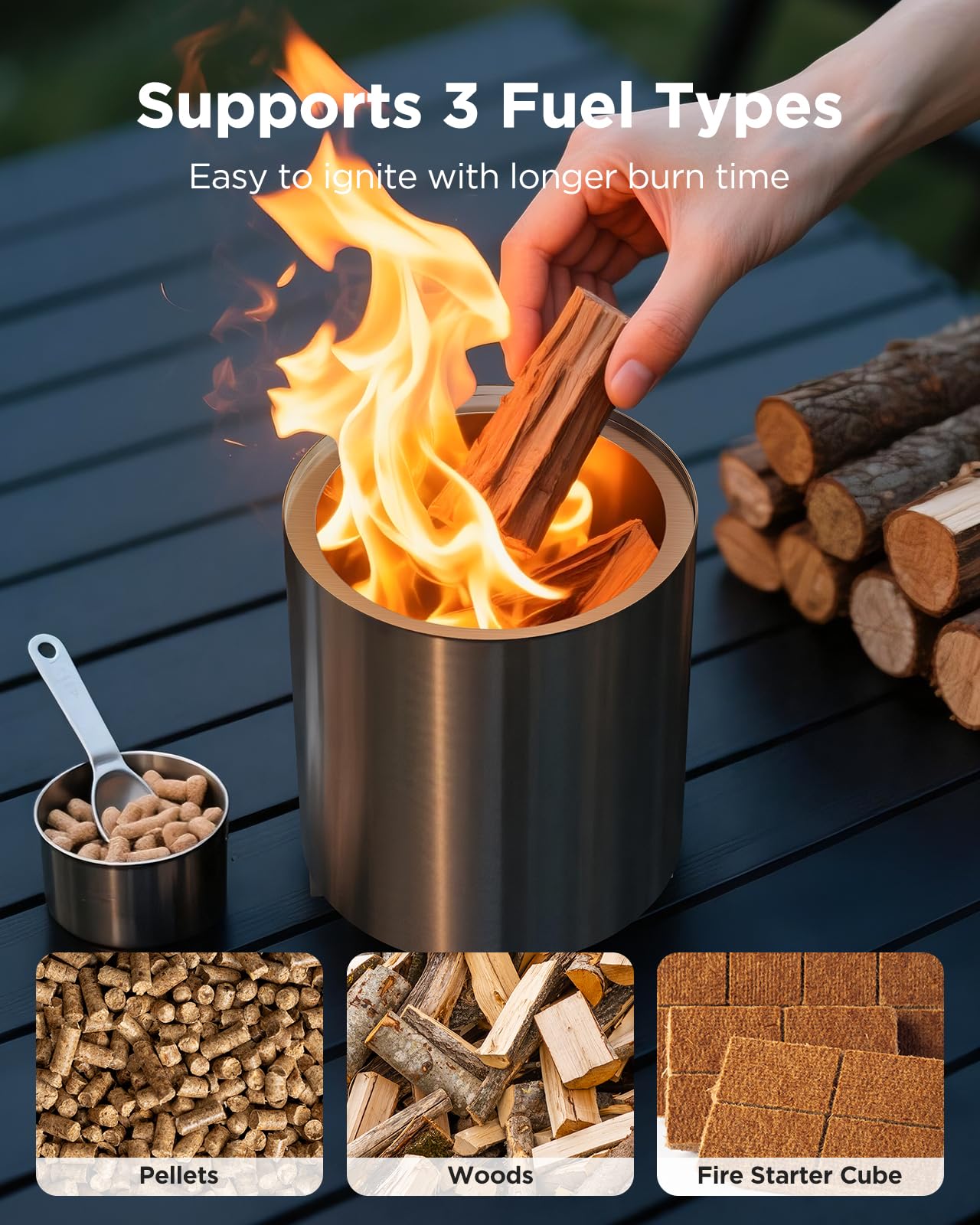 CIAYS Smokeless Firepit, 19 Inch Fire Pit for Camping with Patented Technology, Portable Fire Pit for Outside with Steel Grill Rack, Fire Poker, and Bag, Easy Setup and Storage, Wood Burning