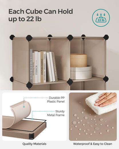 SONGMICS Cube Storage Organizer, Set of 16 Plastic Cubes, Closet Organizers and Storage, Room Organization, Bedroom Living Room, 12.2 x 48.4 x 48.4 Inches, Rustic Brown ULPC442A01