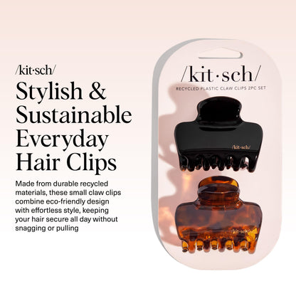 Kitsch Mittelgroße Haarspangen für Damen, starker Halt, Haarclips aus recyceltem Kunststoff für dickes Haar | Ideal für Hochsteckfrisuren, halb offene Frisuren | Ideale Geschenke für Frauen – 2 Stück, Schwarz und Schildpatt