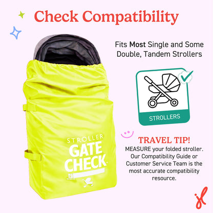 J.L. Childress Gate Check Bag for Single & Some Double Strollers - Travel Bag for Airplane, Fits Most Standard Baby Strollers, Airport Accessories Gate Check, Flying Essentials - Neon Blue