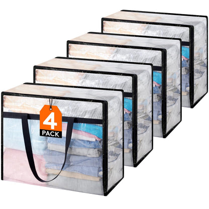 Lifewit 6 Pack Clear Blanket Storage Bags, Foldable Plastic Clothes Organizer with Zipper, Closet Organization Containers and Moving Bag for Comforter, Bedding, Duvet, 40L