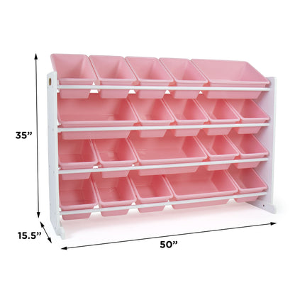 Humble Crew Toy Storage Organizer with 20 Removable Storage Bins for Kids Playroom, 4-Tier Toddler Toy Organization and Storage, Natural/White