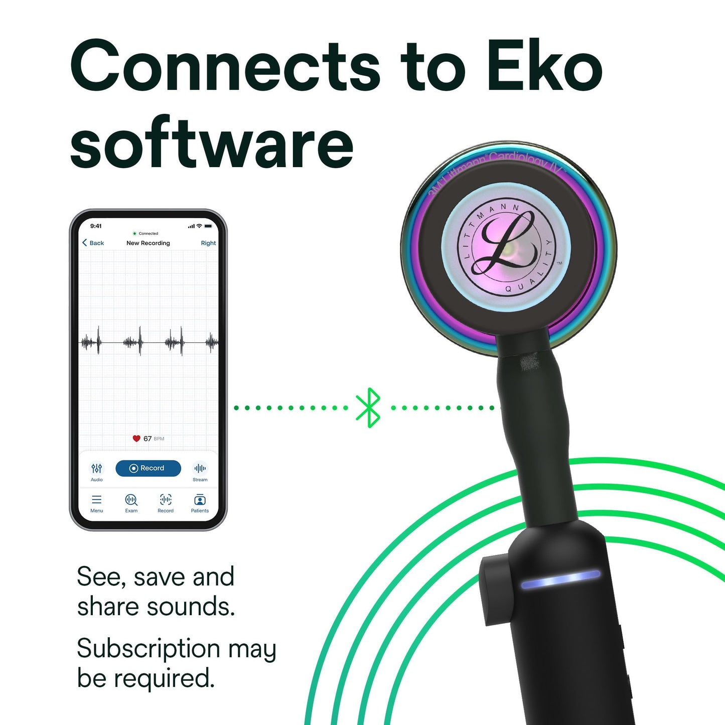 3M Littmann CORE Digital Stethoscope, Our Most Advanced Stethoscope Yet, Up To 40x Amplification, Active Noise Cancellation, In-App Sound Wave Visualization, High Polish Copper Chestpiece, 8870