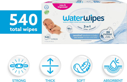 WaterWipes Sensitive+ Baby-Feuchttücher für Neugeborene und Babys, 3-in-1 reinigt, pflegt, schützt, 99,9 % Wasser, unparfümiert & hypoallergen, 720 Stück (12 Packungen)