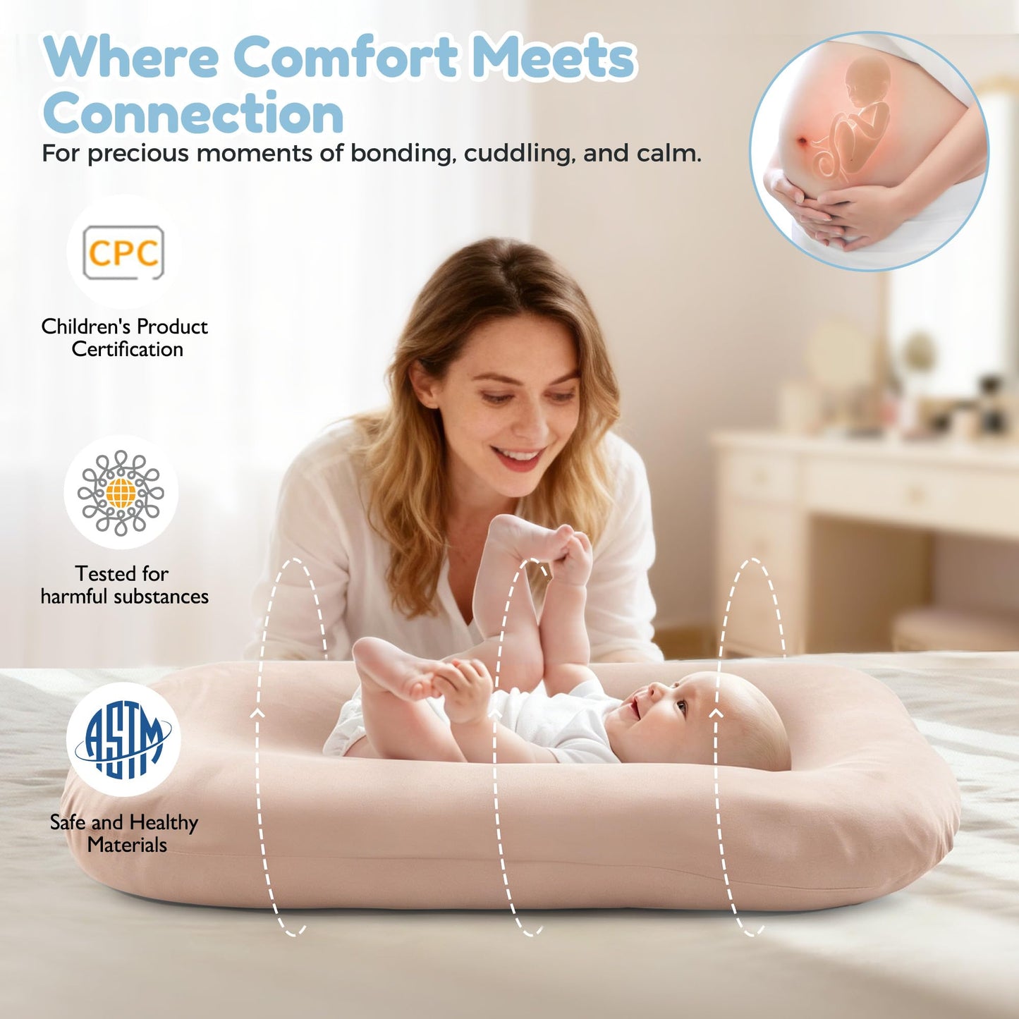 Baby Lounger & Snuggle Nest for Newborn 0-24 Months, Baby Nest Supervised Breathable Cotton for Newborn, Breathable Portable Infant Lounnger for Travel and Home, Pink (Lounger Cover Included)