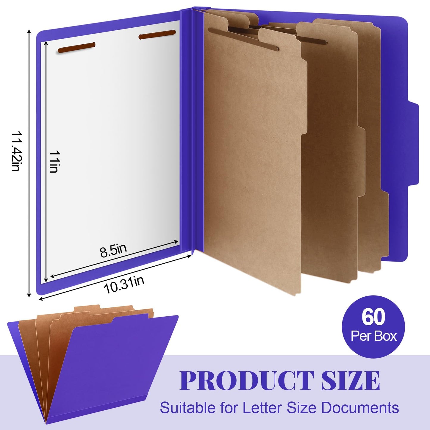 Skyygemm 60 Pcs Classification Folders Letter Size, 3 Divider Pressboard File Folder with Fasteners, Expanding File Organizer Bulk for Documents, Projects, Reports, School Teacher, Office (Orange)