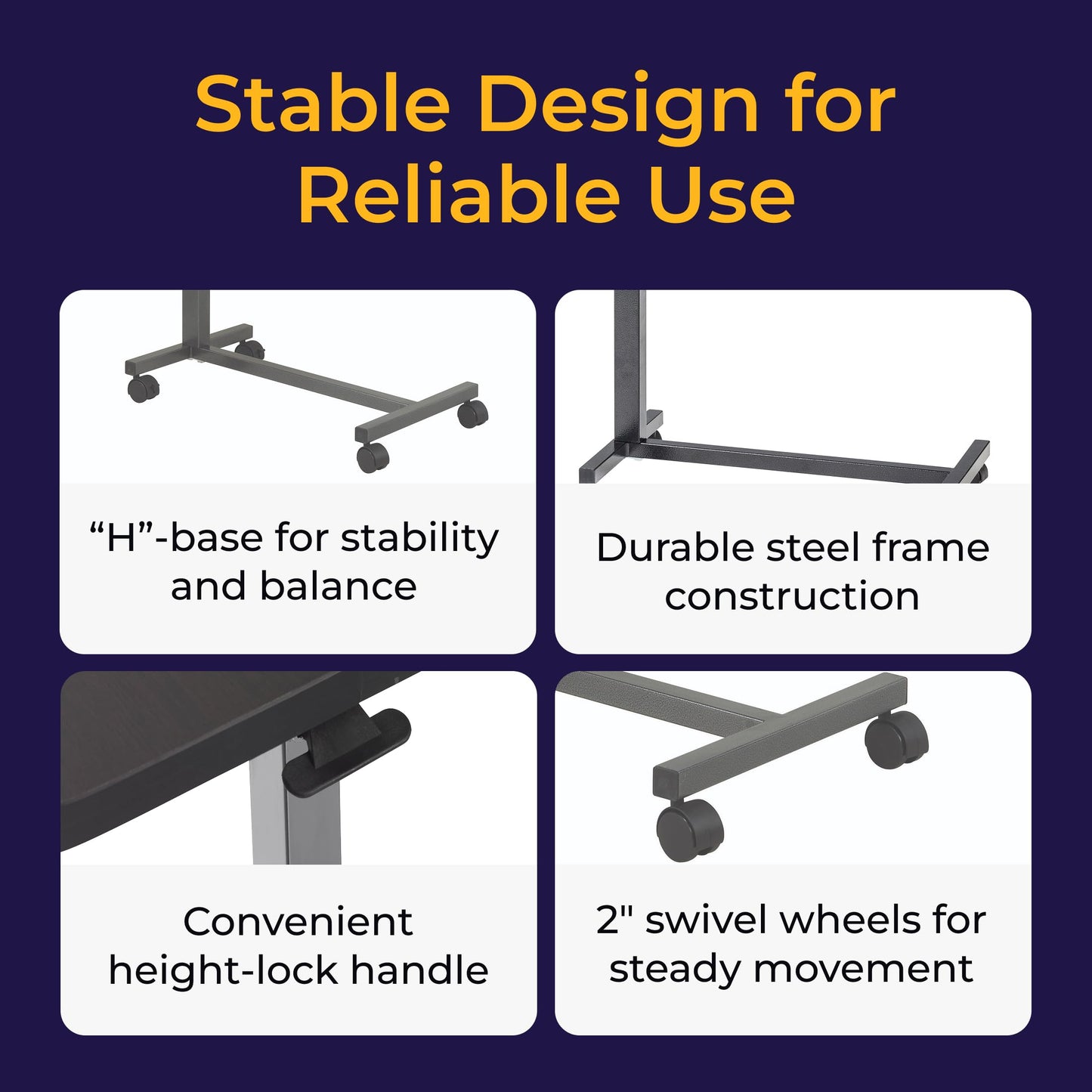 Drive Medical Overbed Table with Wheels - Secure Height Adjustment for Comfort - Non Tilt Surface - Smooth Rolling Design - Home & Hospital Use - Woodgrain Laminate Top - Silver Vein