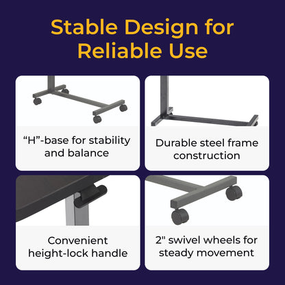 Drive Medical Overbed Table with Wheels - Secure Height Adjustment for Comfort - Non Tilt Surface - Smooth Rolling Design - Home & Hospital Use - Woodgrain Laminate Top - Silver Vein