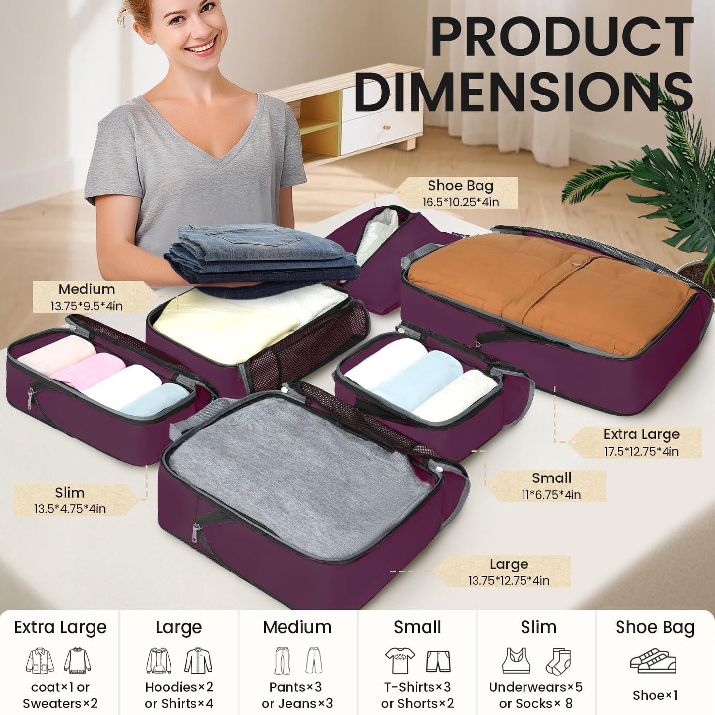 BAGAIL 4er-Set Kompressions-Packwürfel Reise-erweiterbare Packorganizer (Schwarz, 4er-Set)