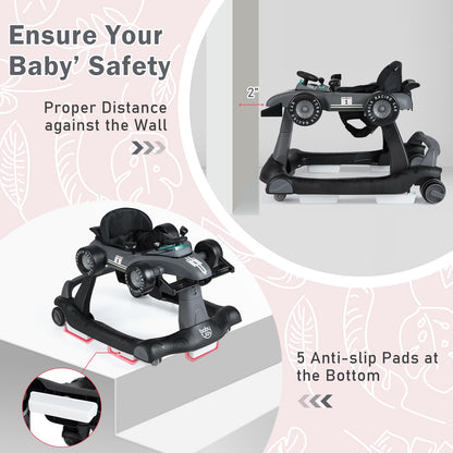 BABY JOY 4-in-1 Baby Walker, Foldable Activity Walker with Adjustable Height & Speed, Music, Lights, Anti-Rollover, Toddler Push Walker, Baby Walker with Wheels for Boys Girls 6-18 Months (Pink)