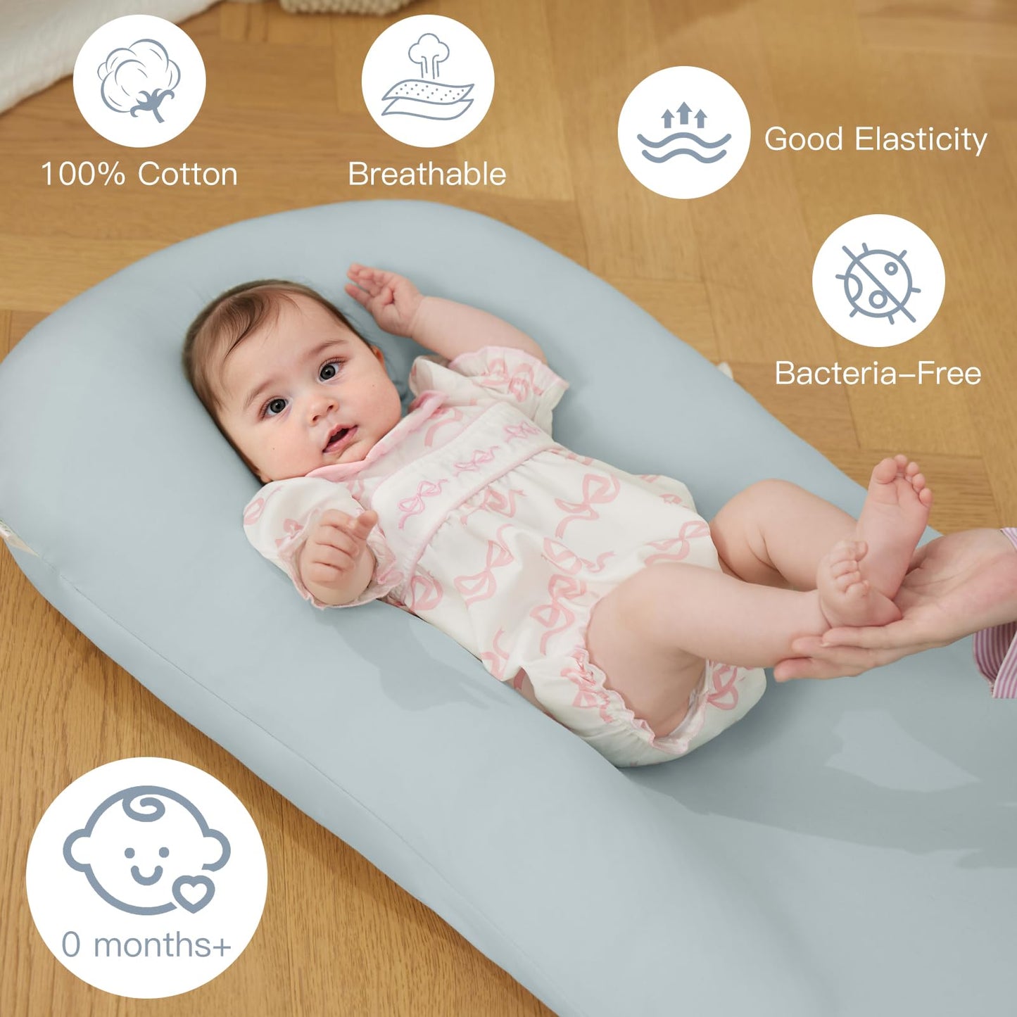 Lucakuins Baby Lounger, Bionic Design Baby Lounger for Newborn 0-24 Months, Soft Organic Cotton Breathable Lounger for Infants (Lovely Green)