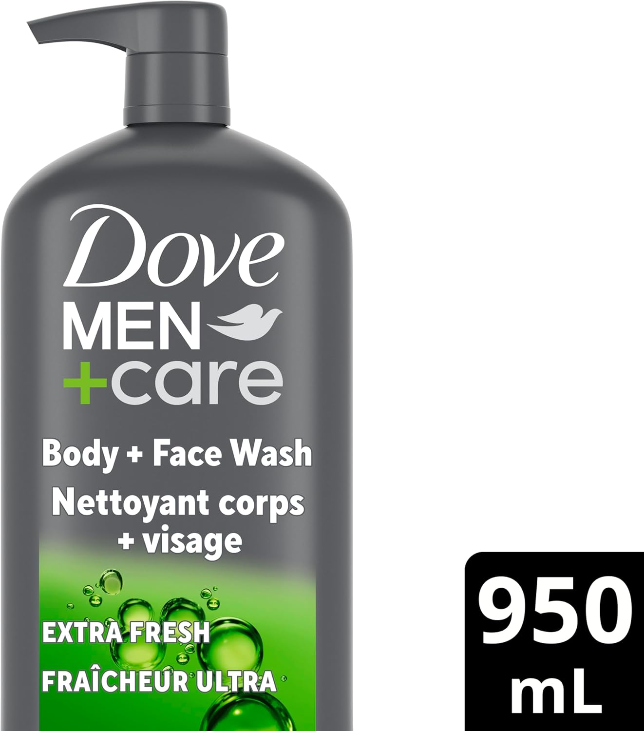 Dove Men+Care Erfrischendes Extra Frisch Körper- und Gesichtswaschmittel mit 24-Stunden nährender Mikromoleküle-Feuchtigkeitstechnologie Körperwaschmittel für Männer, 950 ml