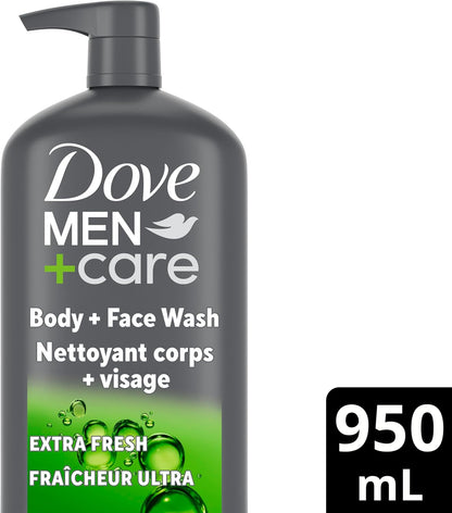Dove Men+Care Erfrischendes Extra Frisch Körper- und Gesichtswaschmittel mit 24-Stunden nährender Mikromoleküle-Feuchtigkeitstechnologie Körperwaschmittel für Männer, 950 ml