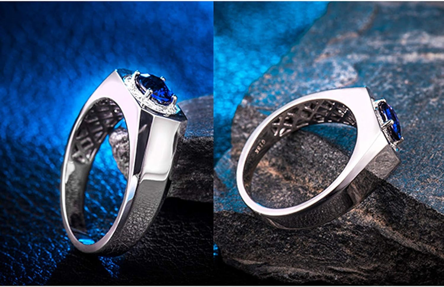 Ladies Wedding Ring, White Gold Ring Band 4 ct Tanzanite Diamond Anniversary Rings for Her