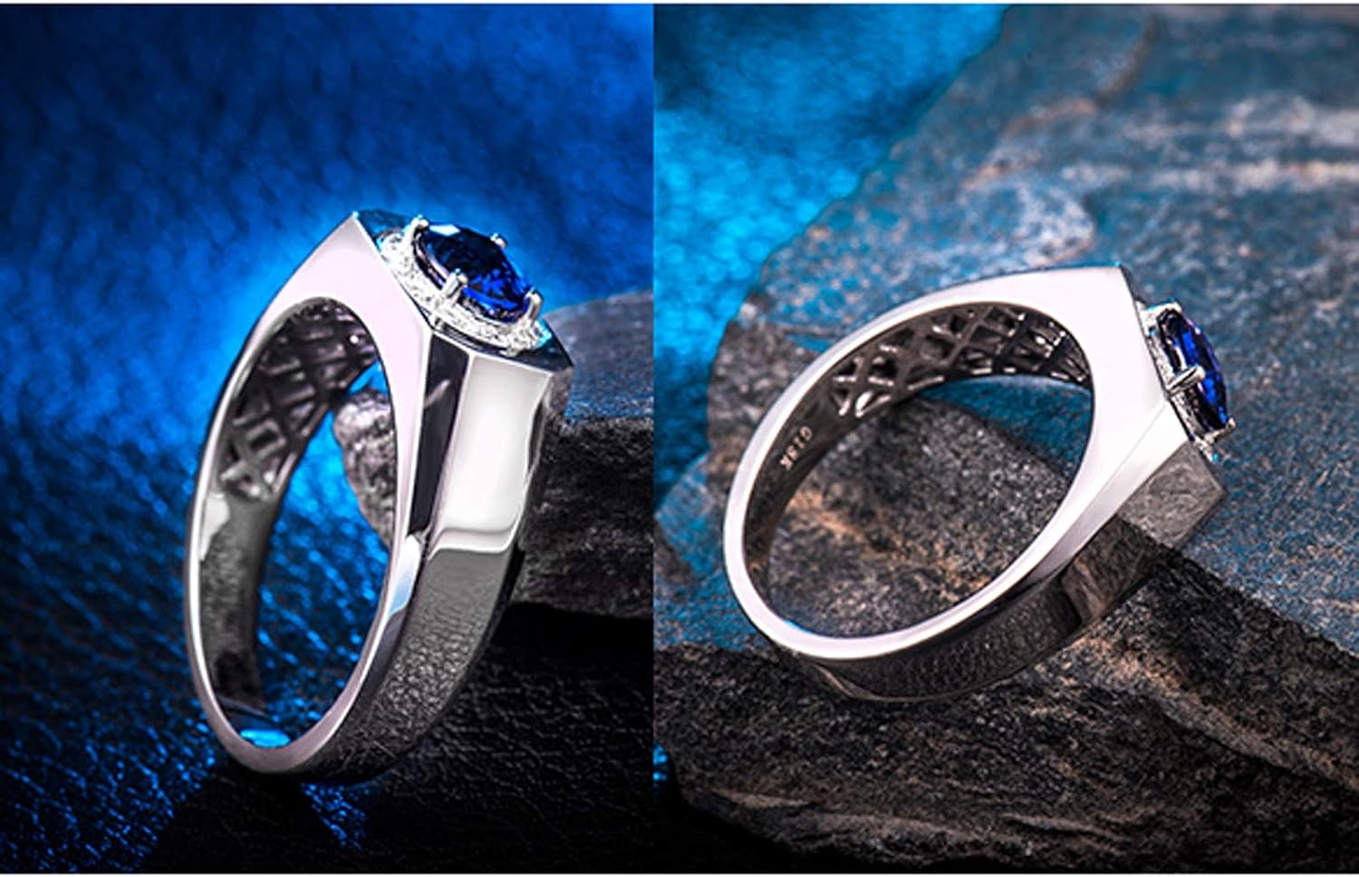 Ladies Wedding Ring, White Gold Ring Band 4 ct Tanzanite Diamond Anniversary Rings for Her