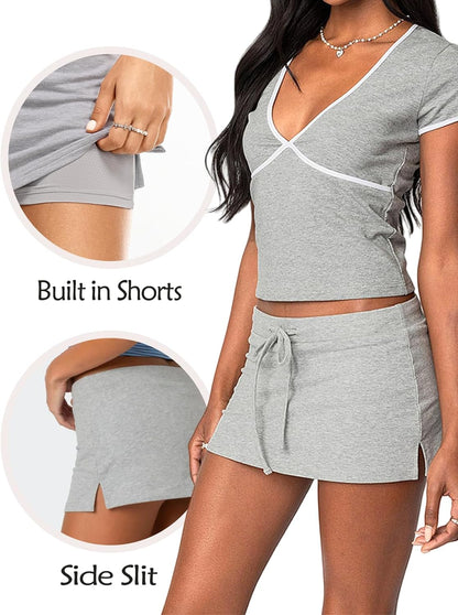 Danysu Dehnbare Mini Skorts Mid Waist Rock mit Shorts Seitenschlitz 2025 Sport Alltag Ausgeh-Outfits