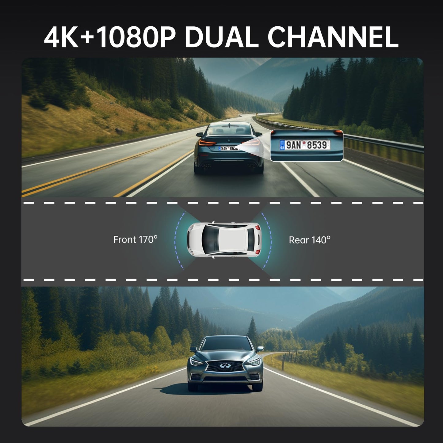 Veement 4K Rear View Mirror Camera, 10'' 4K Mirror Dash Cam with 1080P Backup Camera, Dash Cam Front and Rear for Car with Voice Control, 24H Parking Mode, Night Vision, 32GB SD Card Included