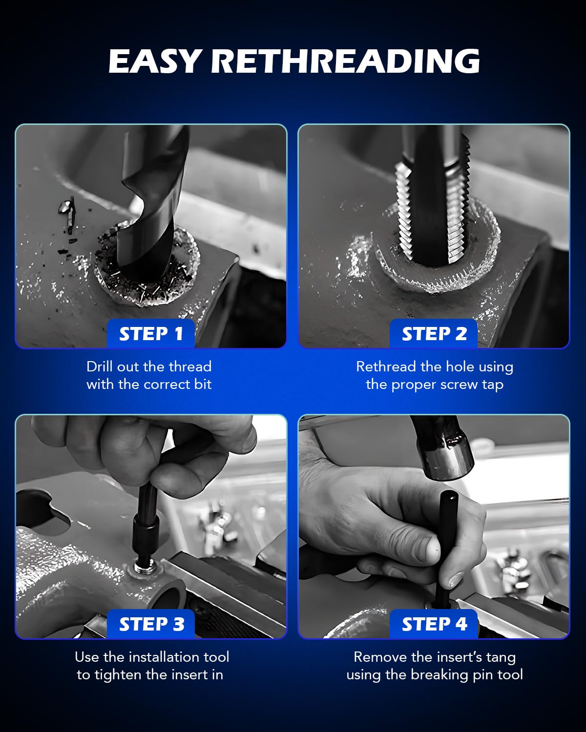 Orion Motor Tech 172pc Thread Repair Kit, Metric Thread Restorer Kit with HSS Drill Bits Taps Inserts Breakoff Installation Tools, Auto Rethreading Restorer Tool Kit in M5 M6 M8 M10 M12 Sizes
