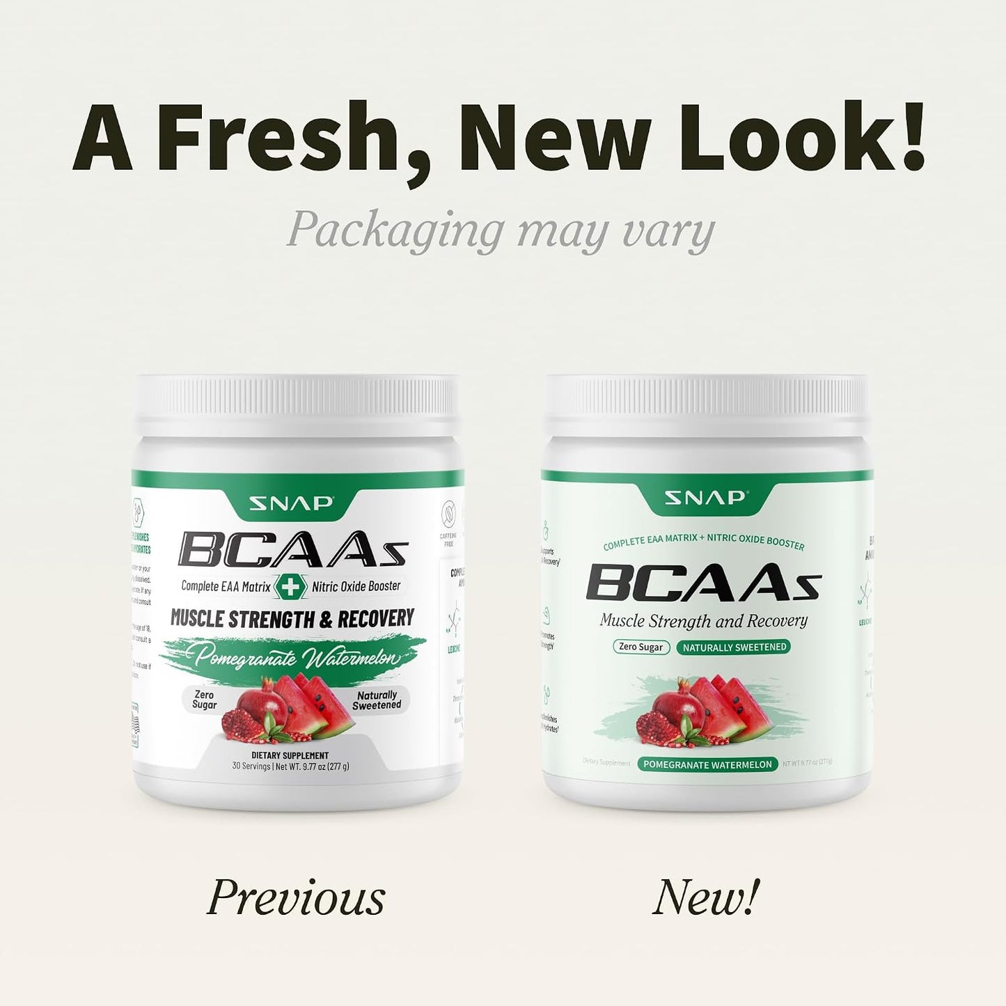 SNAP BCAA Powder Essential Amino Energy Supplement with Nitric Oxide Booster - Watermelon Flavor - Pre Workout Powder, Recovery Supplements Post Workout, Muscle Strength & Performance (30 Servings)