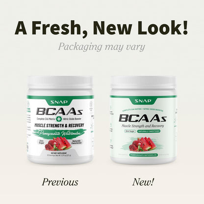 SNAP BCAA Powder Essential Amino Energy Supplement with Nitric Oxide Booster - Watermelon Flavor - Pre Workout Powder, Recovery Supplements Post Workout, Muscle Strength & Performance (30 Servings)