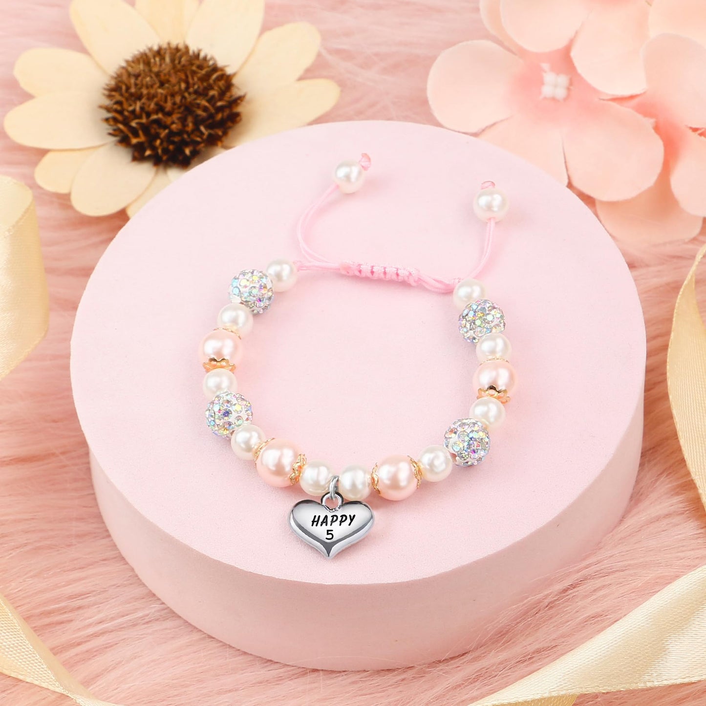 Sereney 5 Jahre altes Mädchen Geburtstagsgeschenkideen, verstellbares rosa-weißes Perlenarmband als Fünf-Jahres-5-Jahre-altes 5. Geburtstagsgeschenk für Teenager-Mädchen, Tochter, Nichte, Enkelin