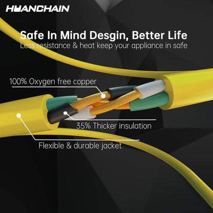 HUANCHAIN Indoor Outdoor Black Extension Cord 25 ft Waterproof, 16/3 Gauge Flexible Cold-Resistant Appliance Cable Outside, 13A 1625W 16AWG SJTW, 3 Prong Electric Cord, ETL