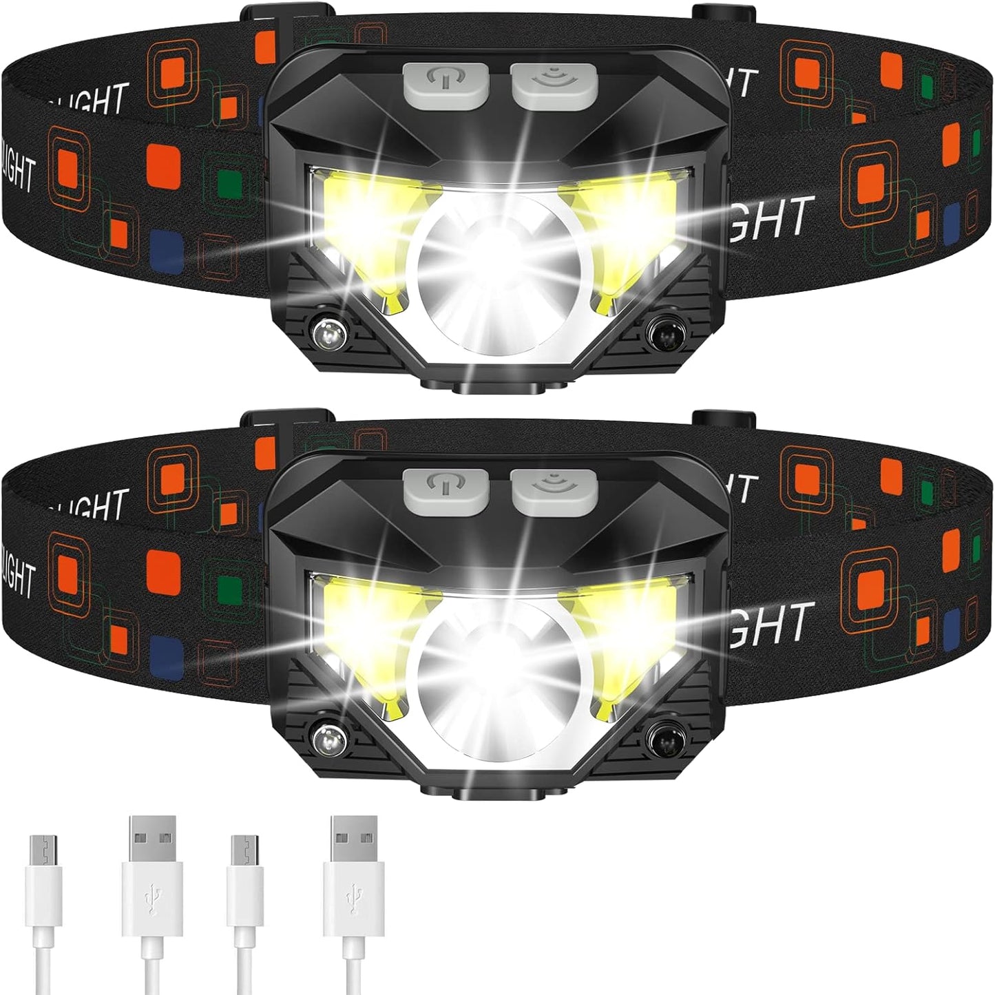 LHKNL Headlamp Flashlight, 4-Pack 1200 Lumen Ultra-Light Bright LED Rechargeable Headlight with White Red Light, Waterproof Motion Sensor Head Lamp, 8 Modes for Outdoor Camping Running Fishing