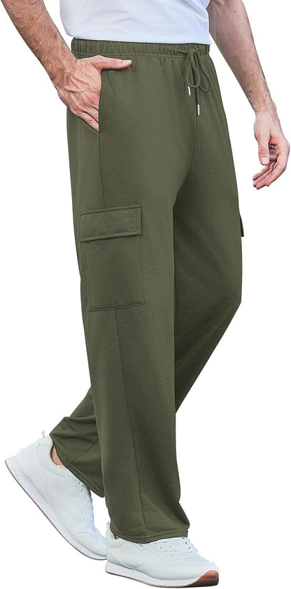 Deyeek Herren Cargo Jogginghose Open Bottom Baggy Leichte Cargo Sweatpants für Männer Locker sitzende Freizeithose mit Taschen