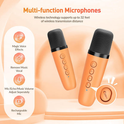 Mini Karaoke Machine for Kids Adults, Portable Bluetooth Speaker with 2 Wireless Microphone, Birthday Gifts for Girls Boys Ages 4, 5, 6, 7, 8, 9, 10, 12+ Years Old (Pinkcolor)