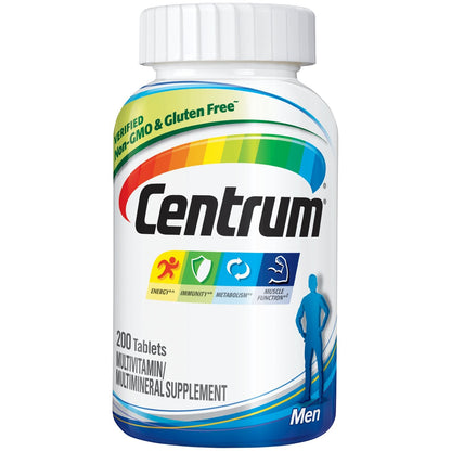 Centrum Multivitamin for Men, Multivitamin/Multimineral Supplement with Vitamin D3, B Vitamins and Antioxidants, Gluten Free, Non-GMO Ingredients -Tablet 200 Count (Pack of 12)