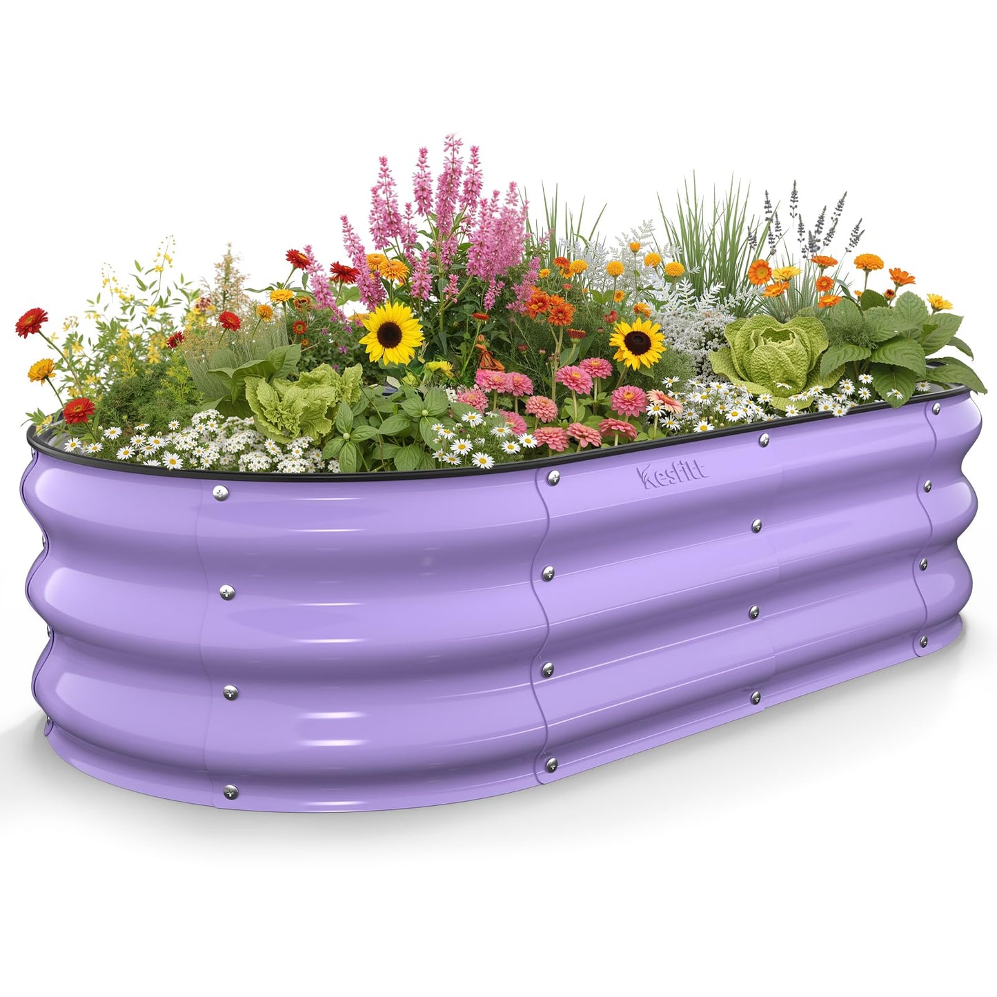 Kesfitt Raised Garden Bed, 5x2x1 FT Galvanized Steel Metal Raised Garden Bed, Oval Open-Bottom Design, 12-Inch Deep for Outdoor Vegetable & Herb Gardening, Fruit Green