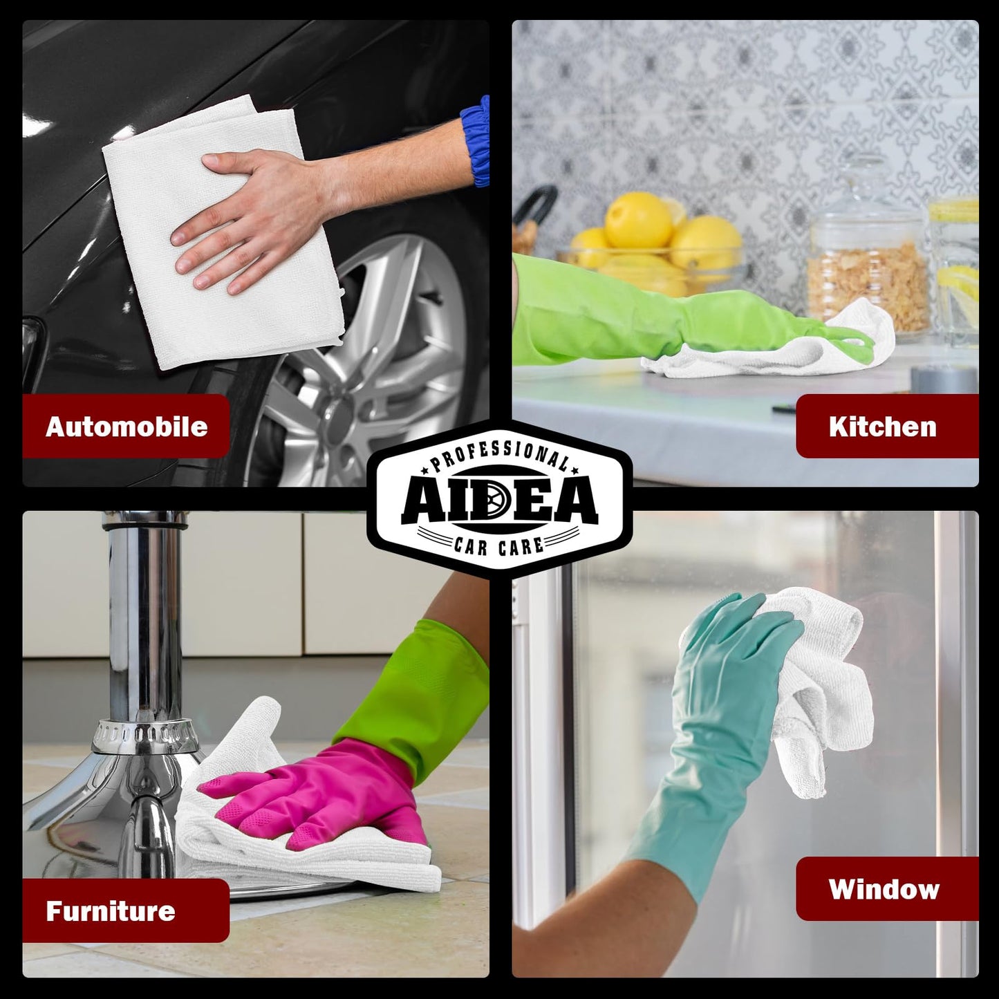 AIDEA Microfiber Cleaning Cloths-50PK, Microfiber Towels for Cars, Premium All-Purpose Car Cloth, Dusting Cleaning Rags, Absorbent Towels for SUVs, House, Kitchen, Window, Gift-12×12"