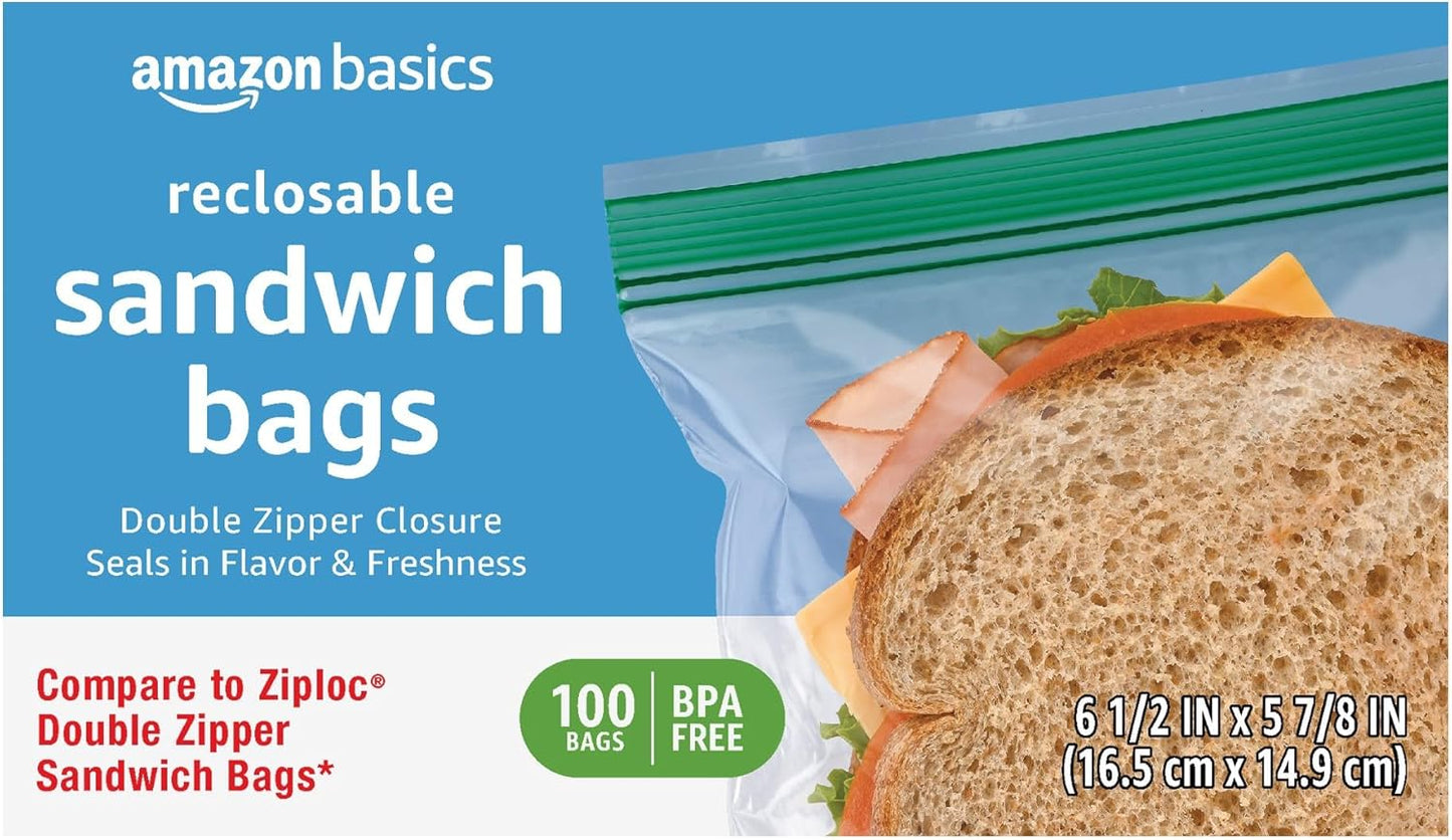 Amazon Basics Reclosable Double Zipper Sandwich Storage Bags