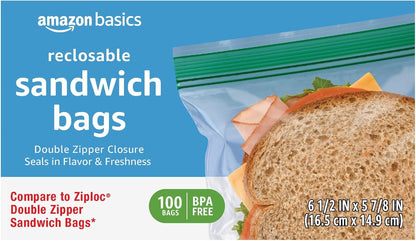 Amazon Basics Reclosable Double Zipper Sandwich Storage Bags
